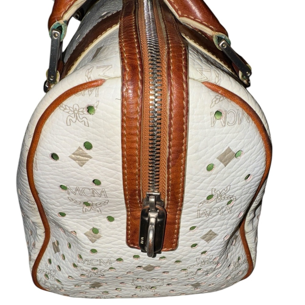 MCM Boston Bag Without Lock And Key in White & Brown EUC - Picture 6 of 15